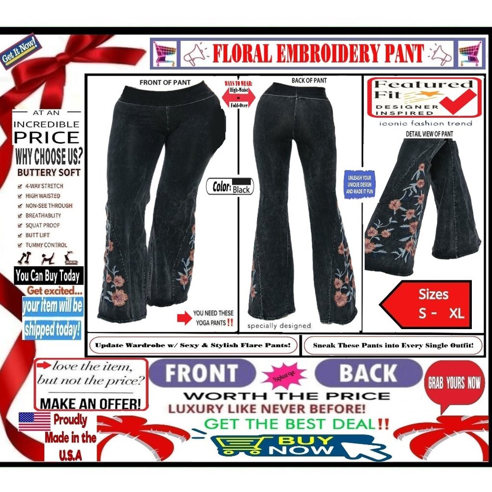 π BOTTOM Fold Embroidery π FLORAL β LEGGING PANT Waist FLARE Wash πΈ BUY NOWβ - Picture 1 of 16